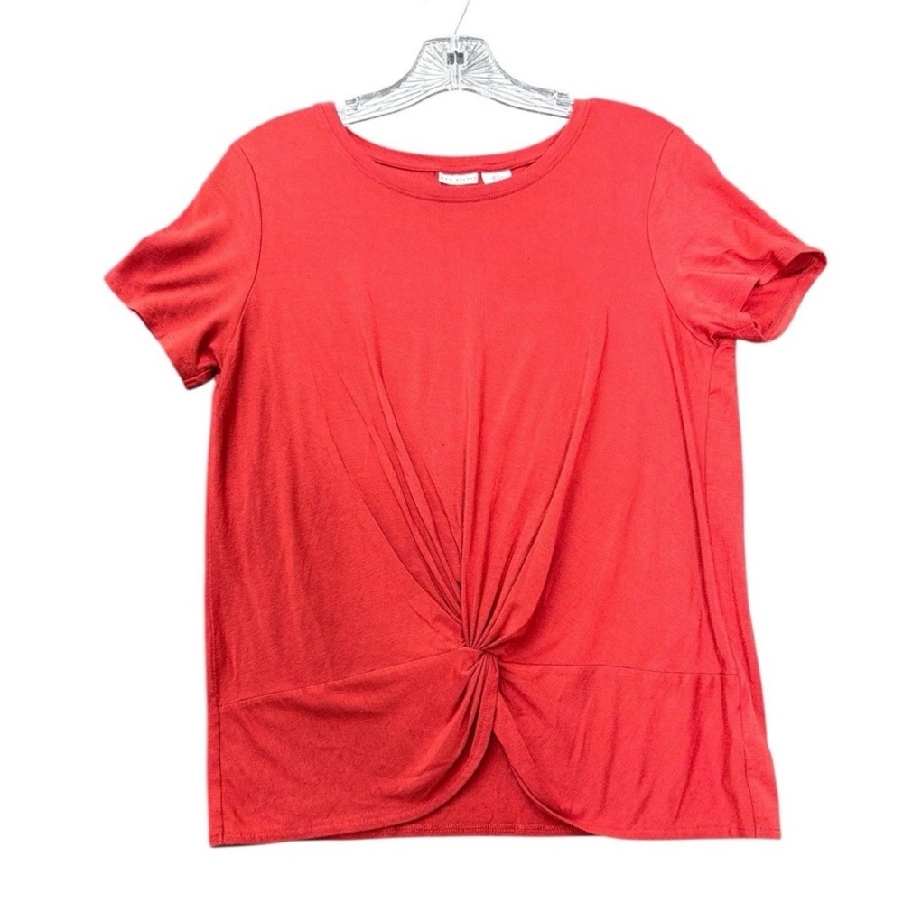 Max Studio Women’s Sz M Orange Short Sleeve Top Twist Hemline